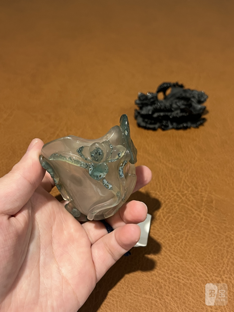 清乾隆 绿皮荷花玛瑙水盂 - 图3